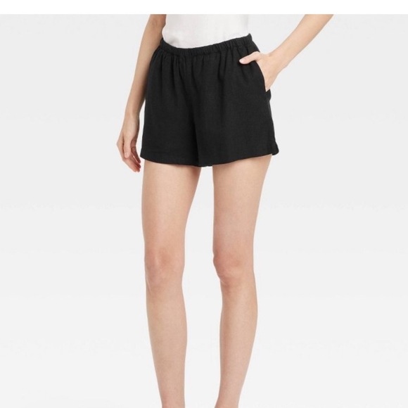 A New Day Women's Black Shorts linen blend drawstring shorts medium - Picture 1 of 8